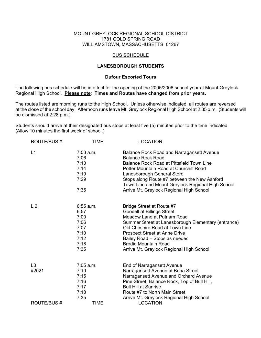 Mount Greylock Regional School District 1781 Cold Spring Road Williamstown, Massachusetts 01267