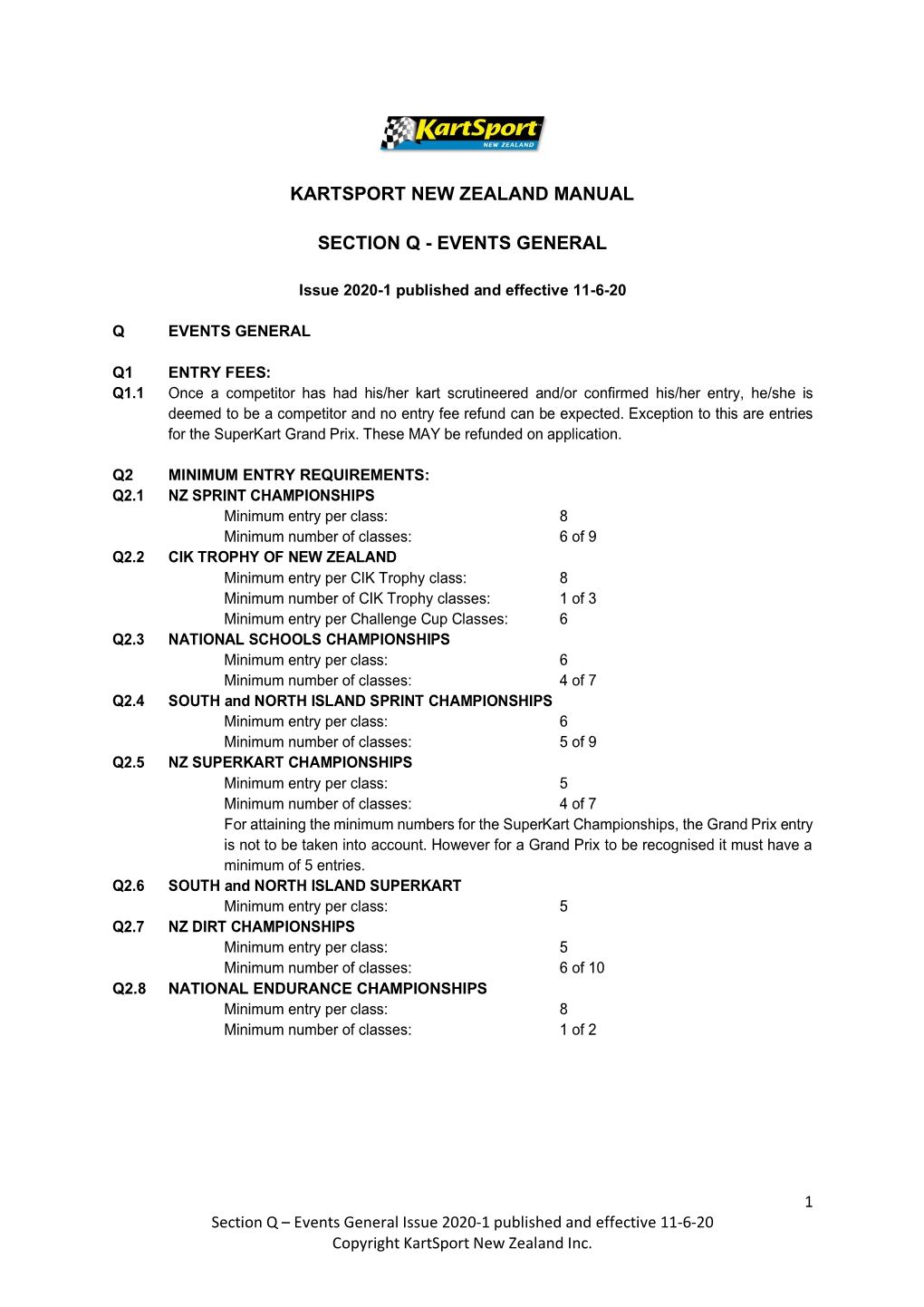 Kartsport New Zealand Manual Section Q