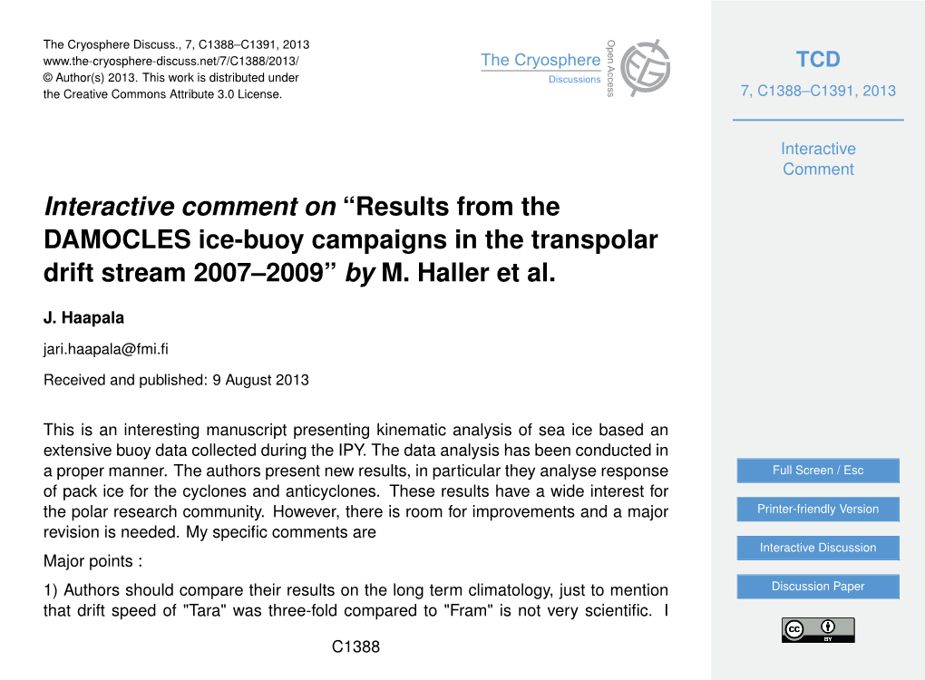 Results from the DAMOCLES Ice-Buoy Campaigns in the Transpolar Drift Stream 2007–2009” by M