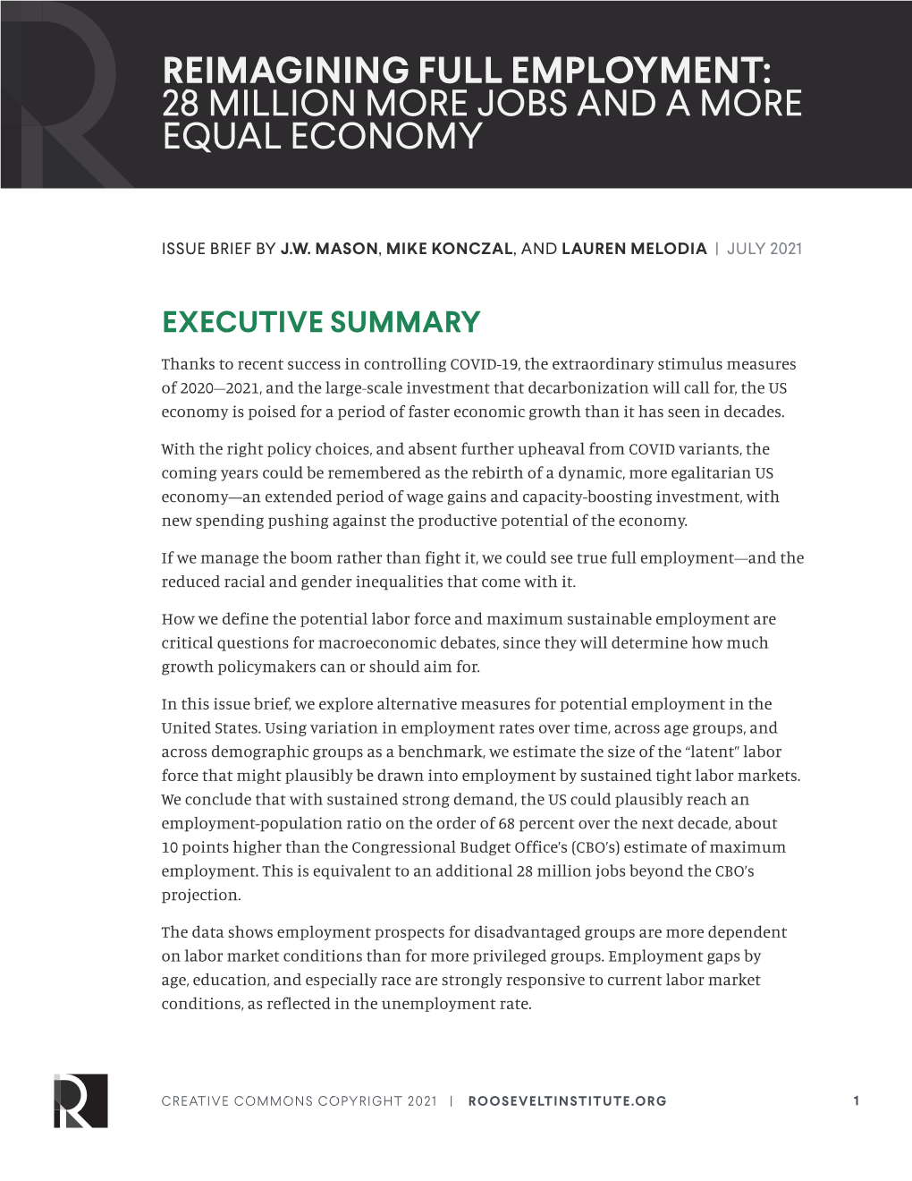 Reimagining Full Employment: 28 Million More Jobs and a More Equal Economy