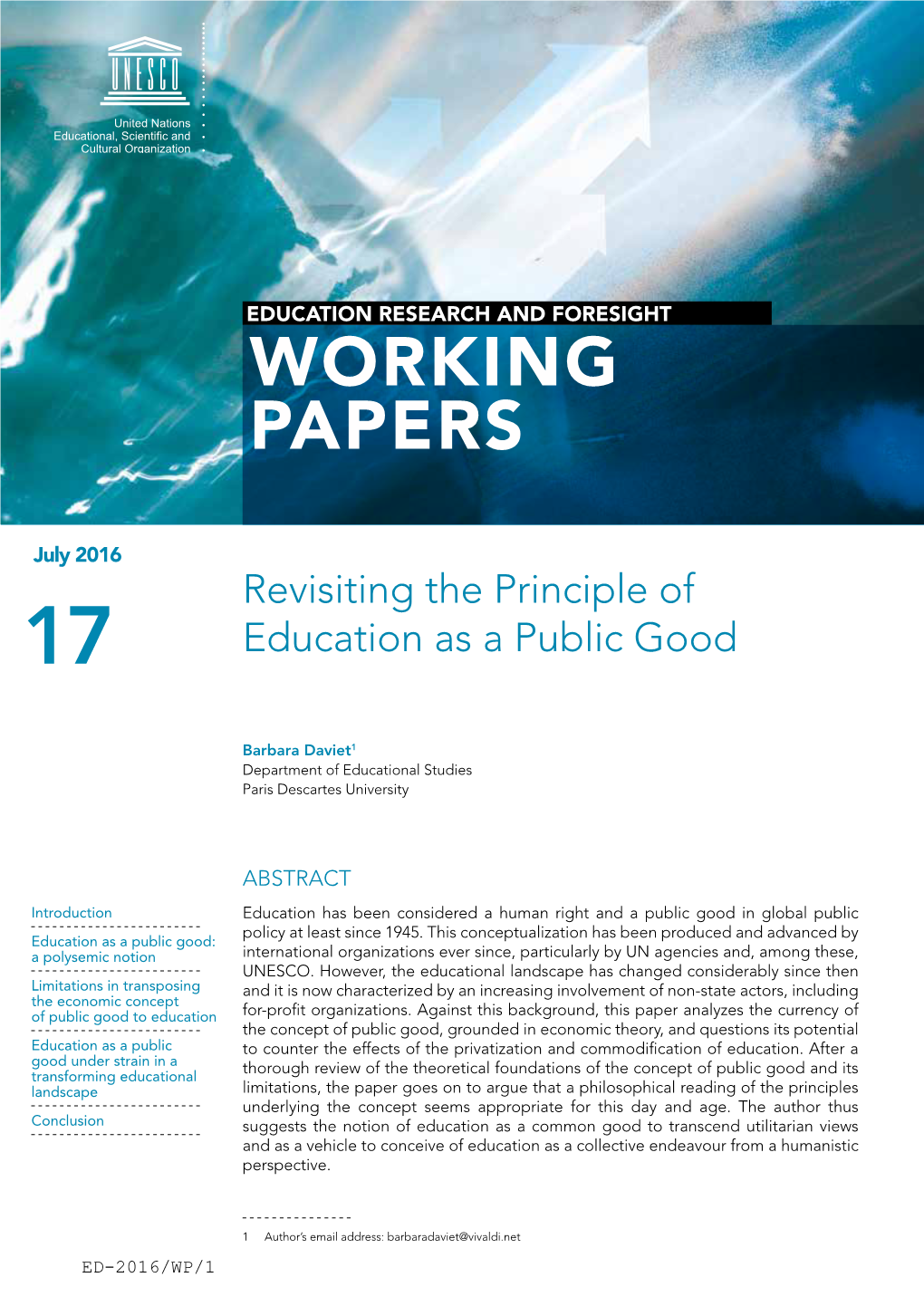 Revisiting the Principle of Education As a Public Good