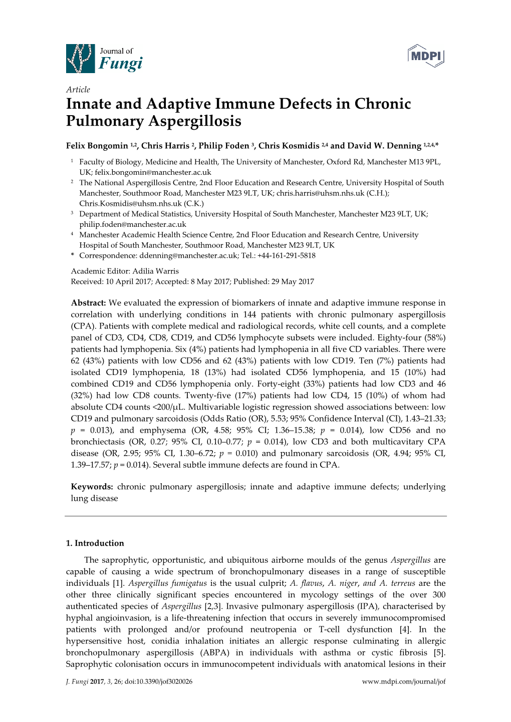 Innate and Adaptive Immune Defects in Chronic Pulmonary Aspergillosis
