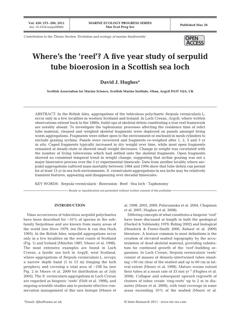 Where's the 'Reef'? a Five Year Study of Serpulid Tube Bioerosion in A