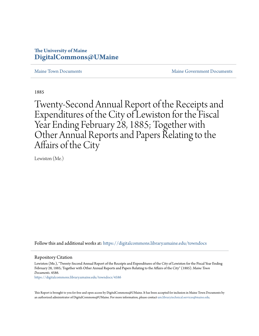 Twenty-Second Annual Report of the Receipts and Expenditures of The