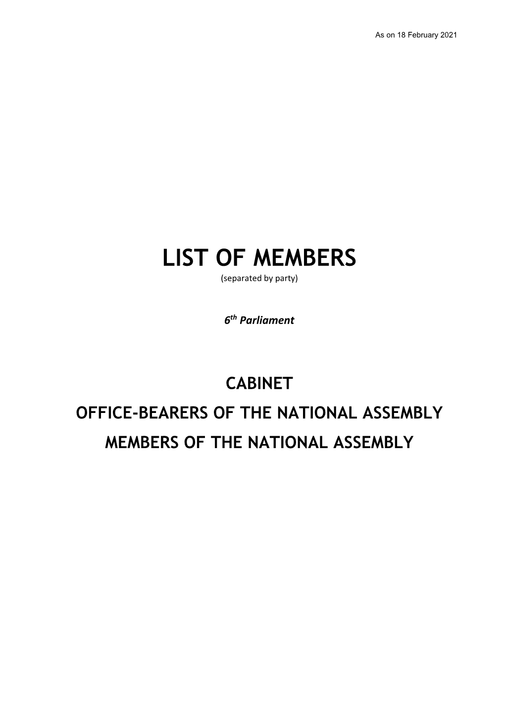 LIST of MEMBERS (Separated by Party)