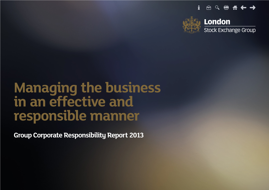 Corporate Responsibility Report 2013 London Stock Exchange Group Plc Corporate Responsibility Report 2013