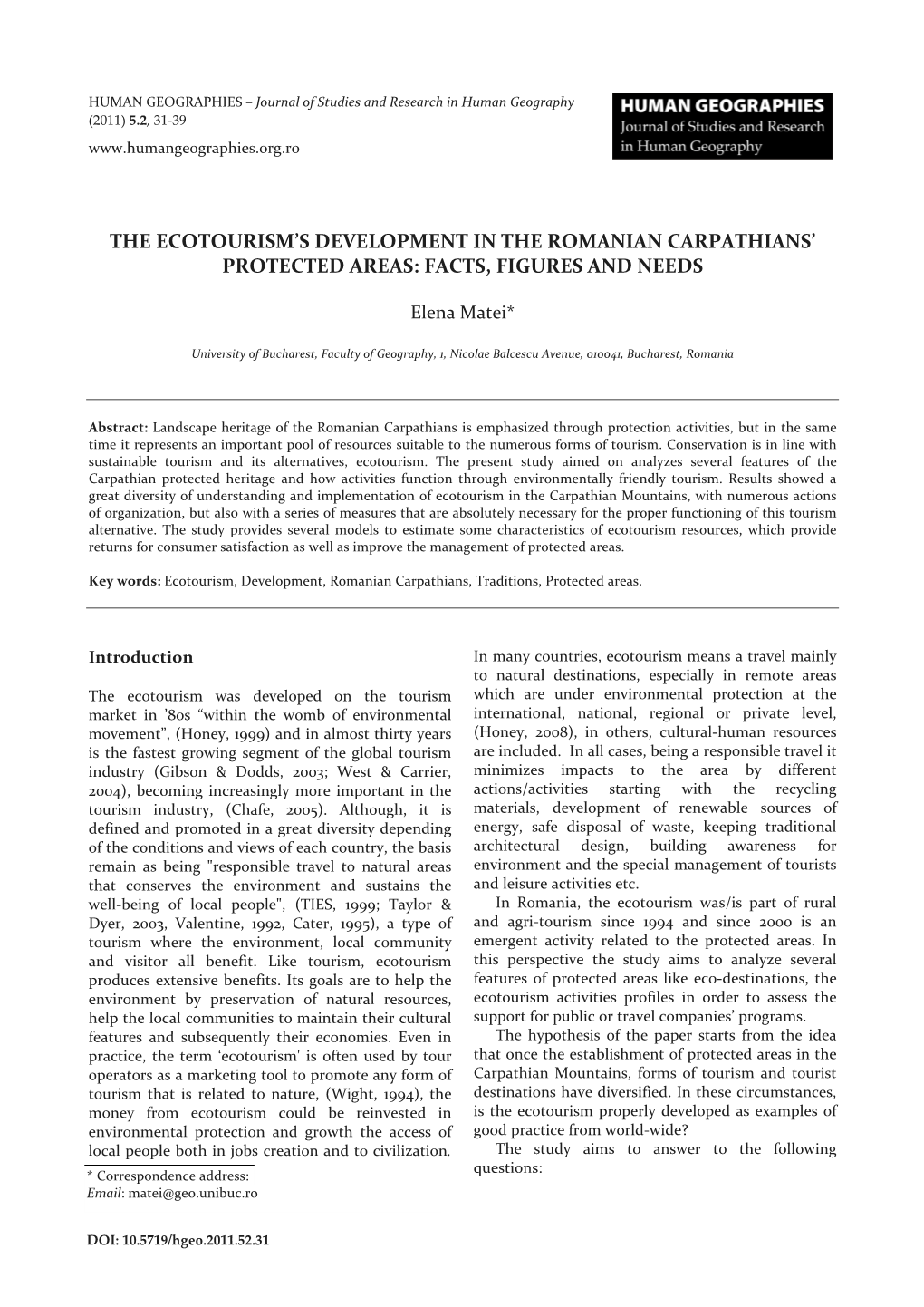 The Ecotourism's Development in the Romanian Carpathians' Protected