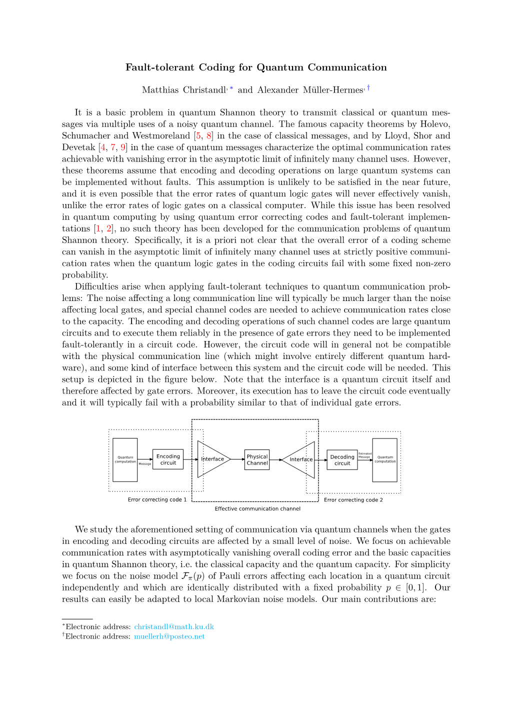 Fault-Tolerant Coding for Quantum Communication