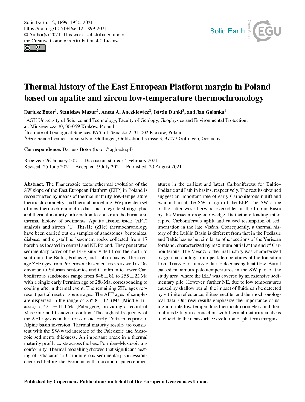 Thermal History of the East European Platform Margin in Poland Based on Apatite and Zircon Low-Temperature Thermochronology