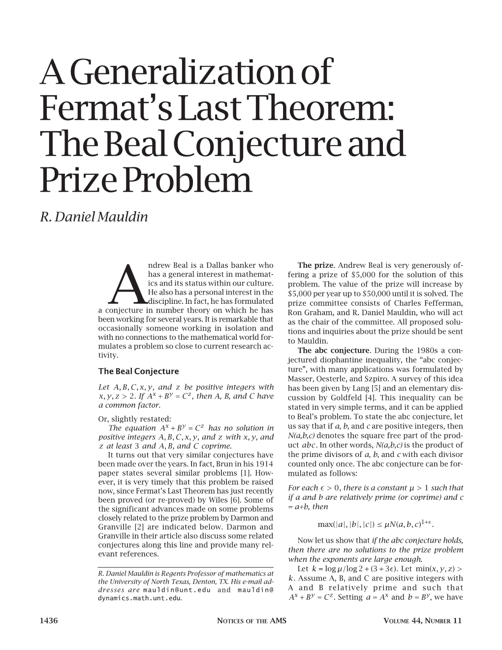 A Generalization of Fermats Last Theorem: the Beal Conjecture And