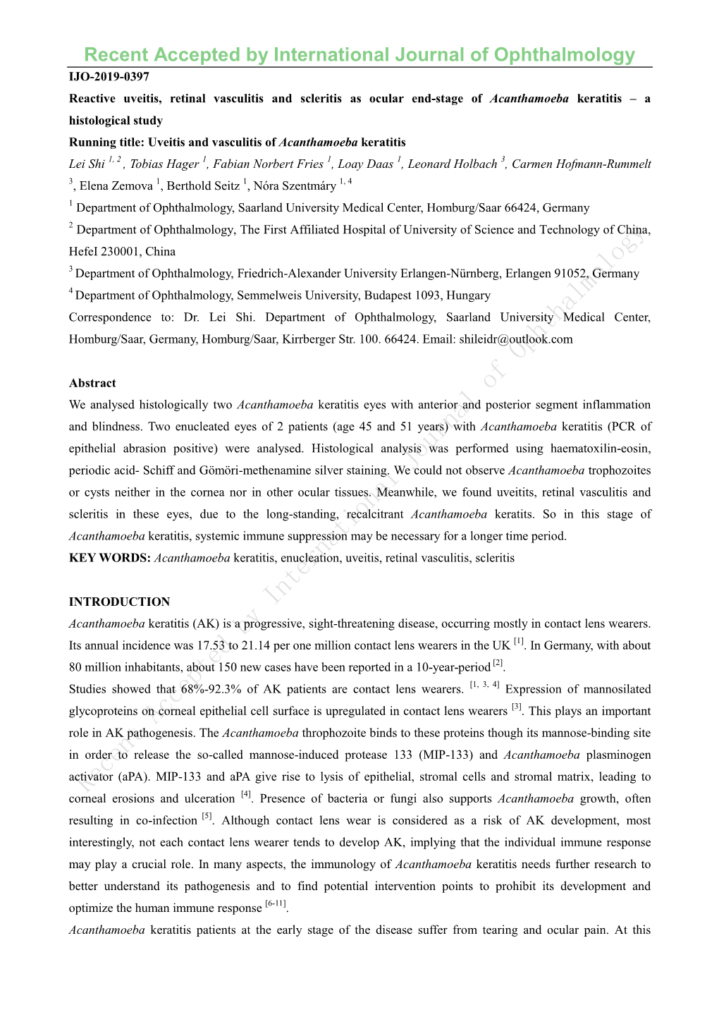 Recent Accepted by International Journal of Ophthalmology