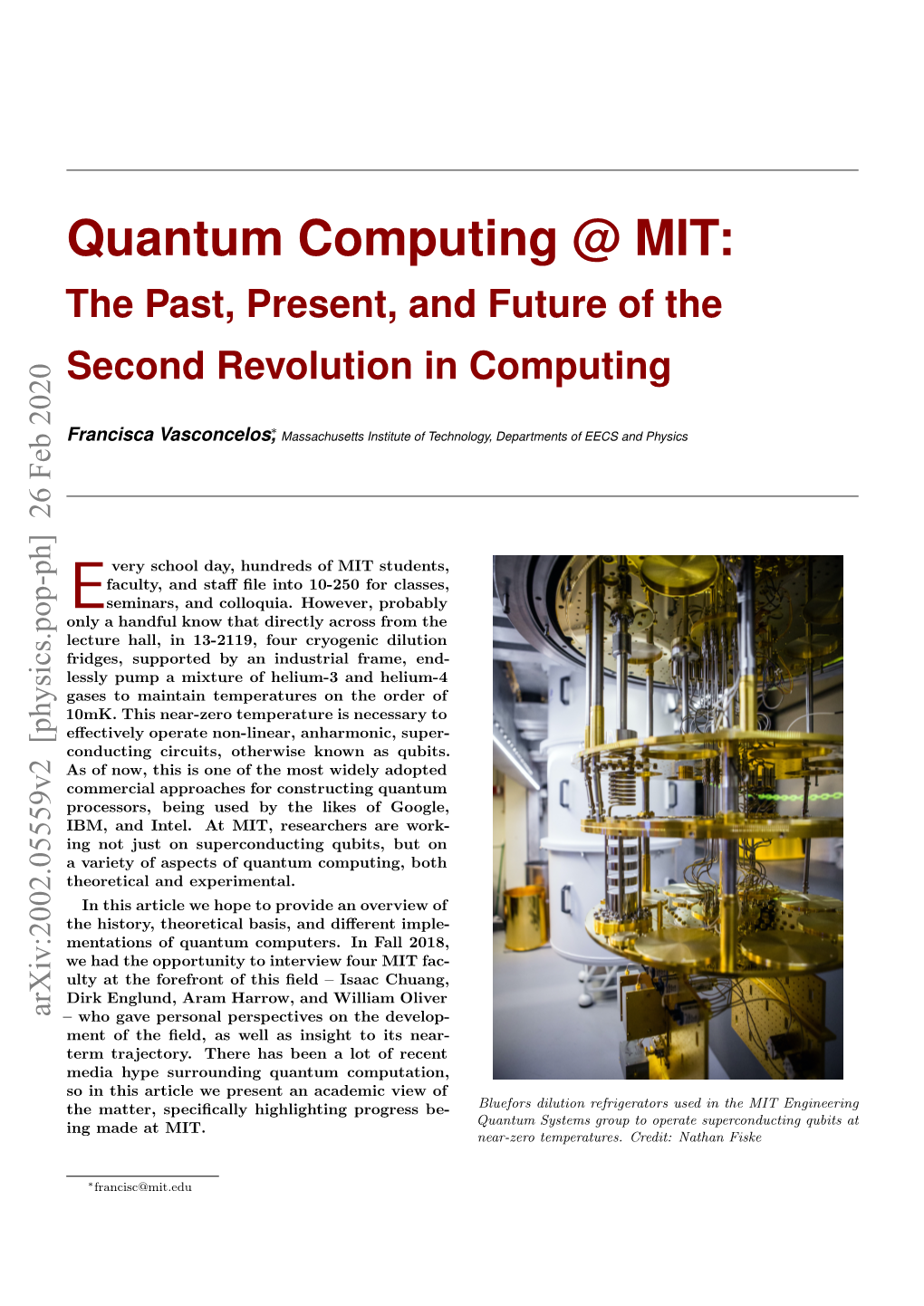 Quantum Computing @ MIT: the Past, Present, and Future of the Second Revolution in Computing