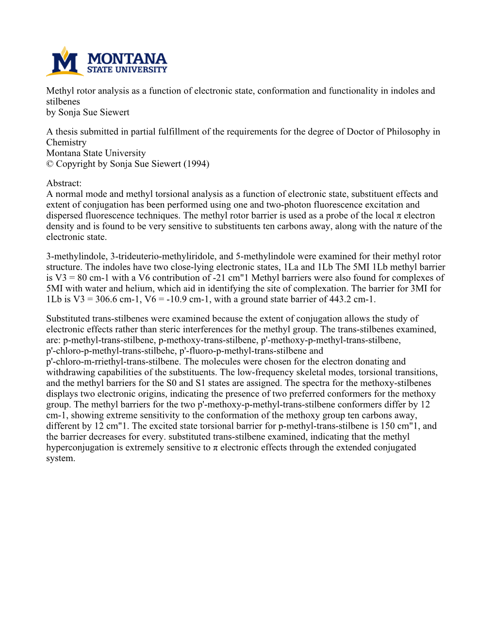 Methyl Rotor Analysis As a Function of Electronic State, Conformation And