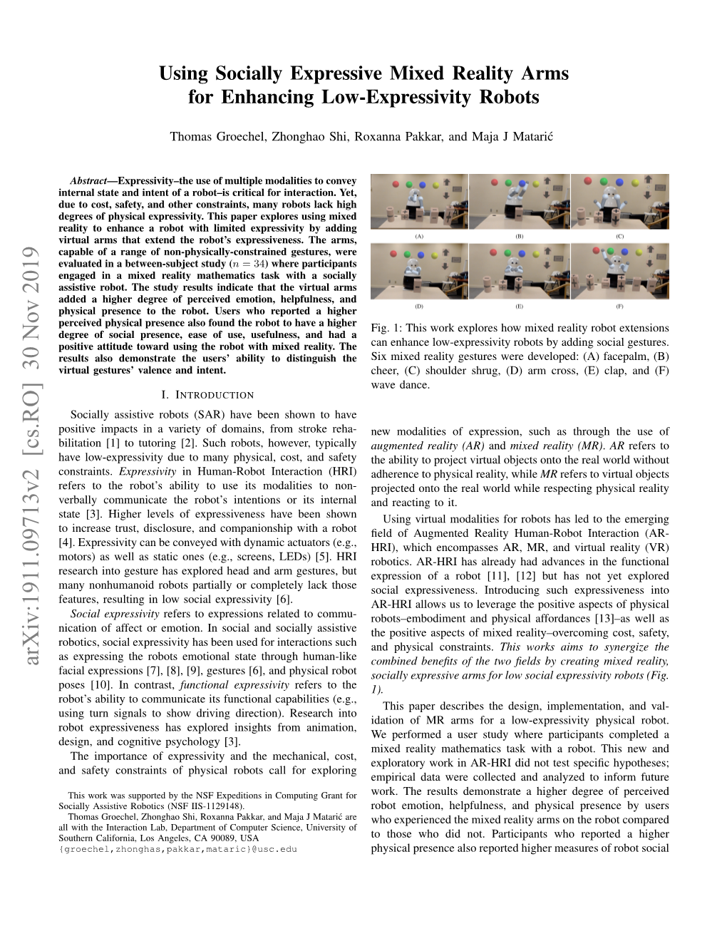 Using Socially Expressive Mixed Reality Arms for Enhancing Low-Expressivity Robots