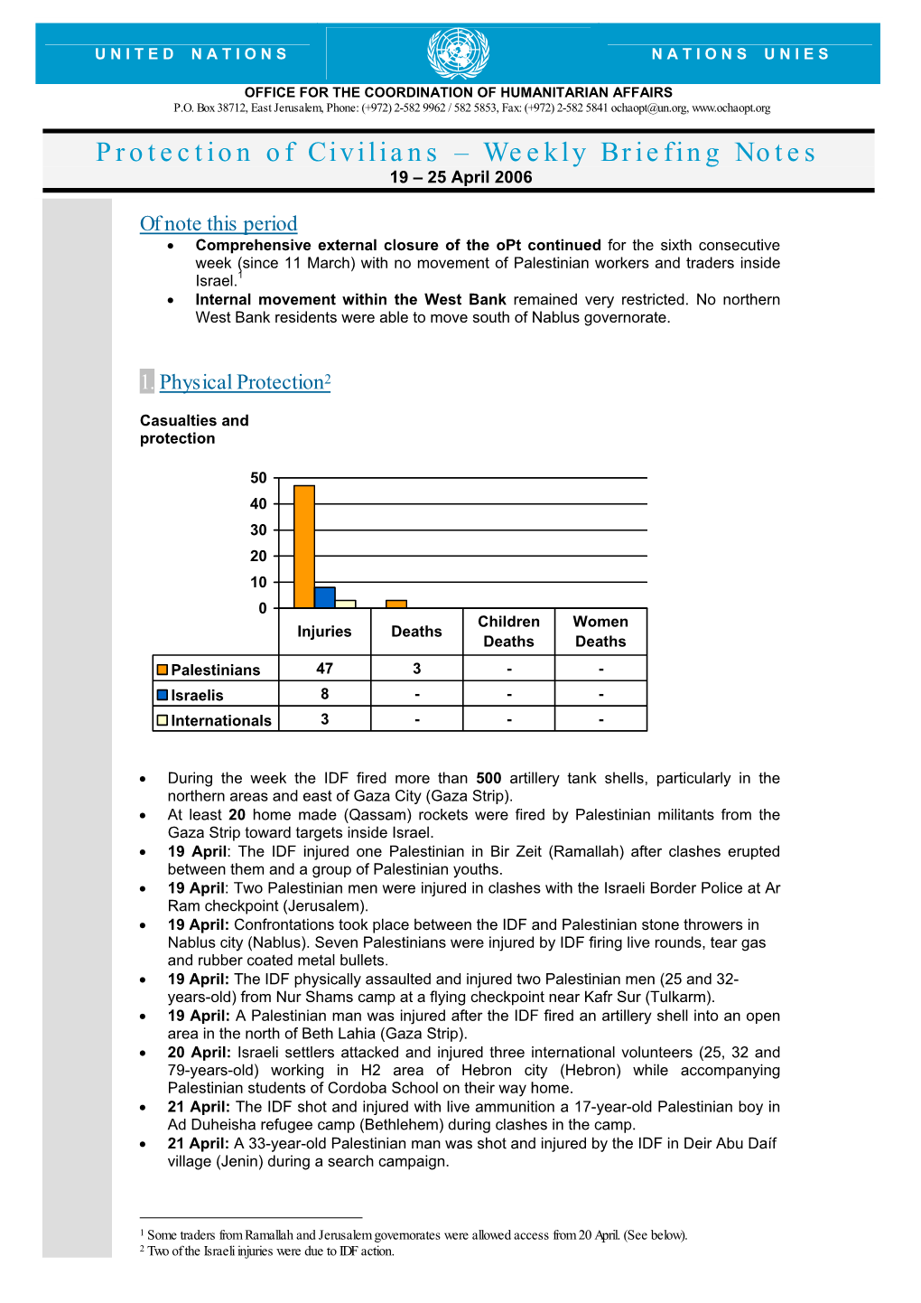 Protection of Civilians – Weekly Briefing Notes 19 – 25 April 2006