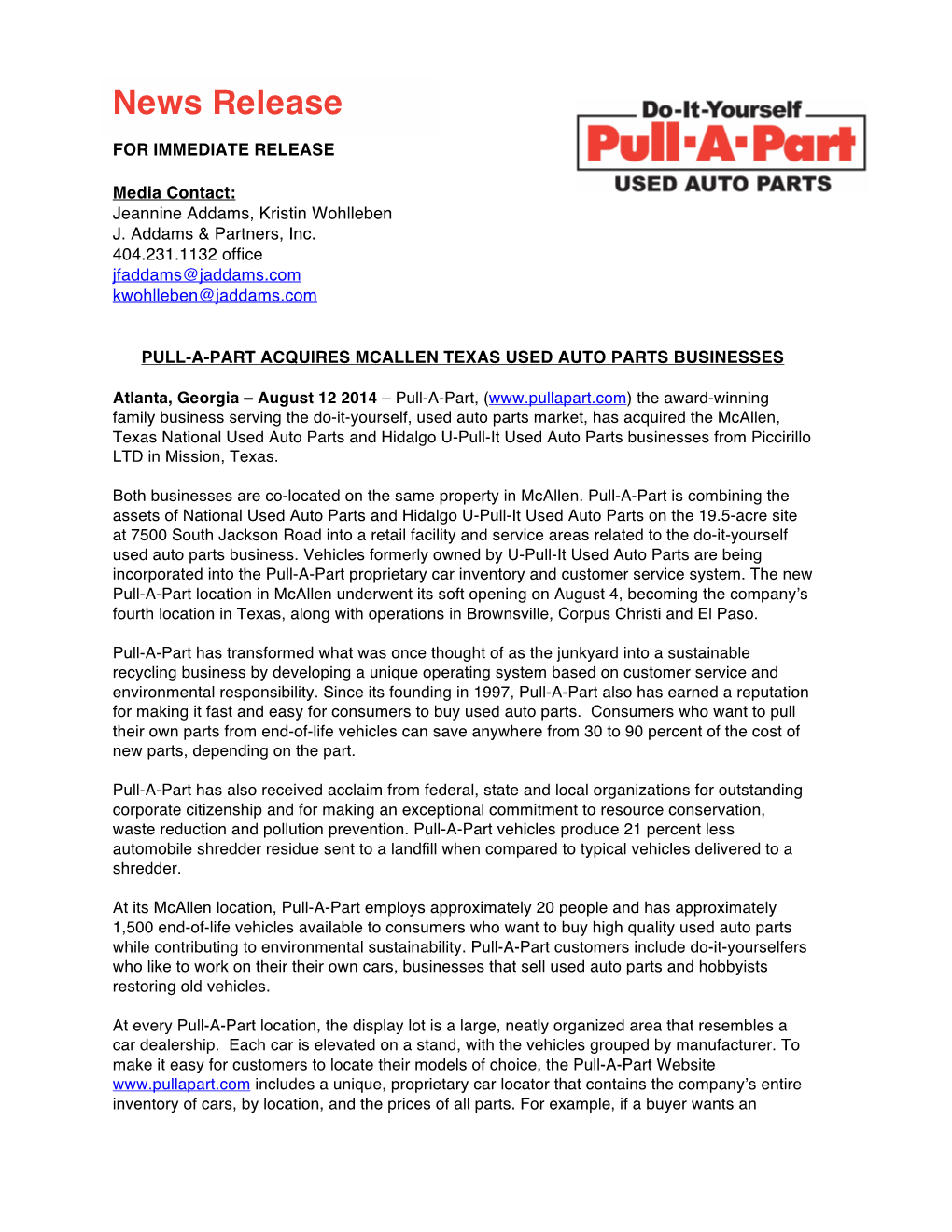 Pull-A-Part Acquires Mcallen Texas Used Auto Parts Businesses Finall