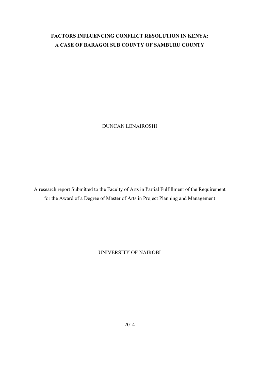 Factors Influencing Conflict Resolution in Kenya: a Case of Baragoi Sub County of Samburu County