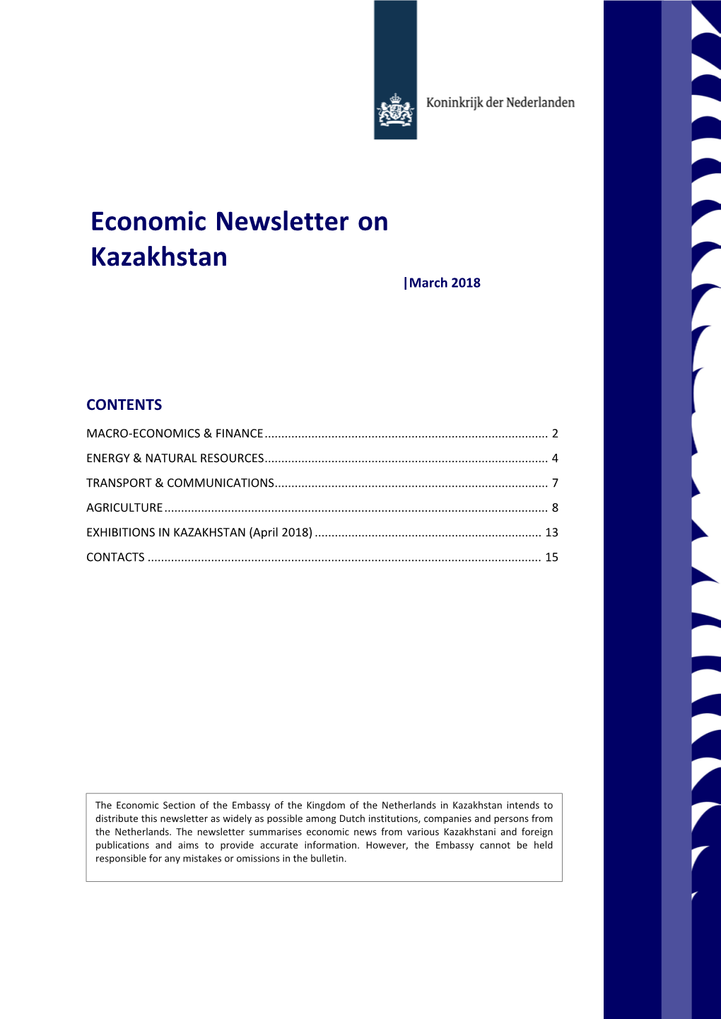 Economic Newsletter on Kazakhstan |March 2018