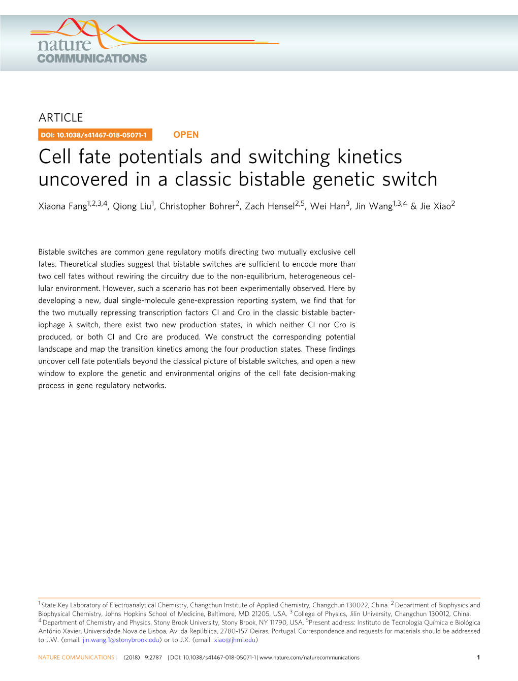Cell Fate Potentials and Switching Kinetics Uncovered in a Classic Bistable Genetic Switch