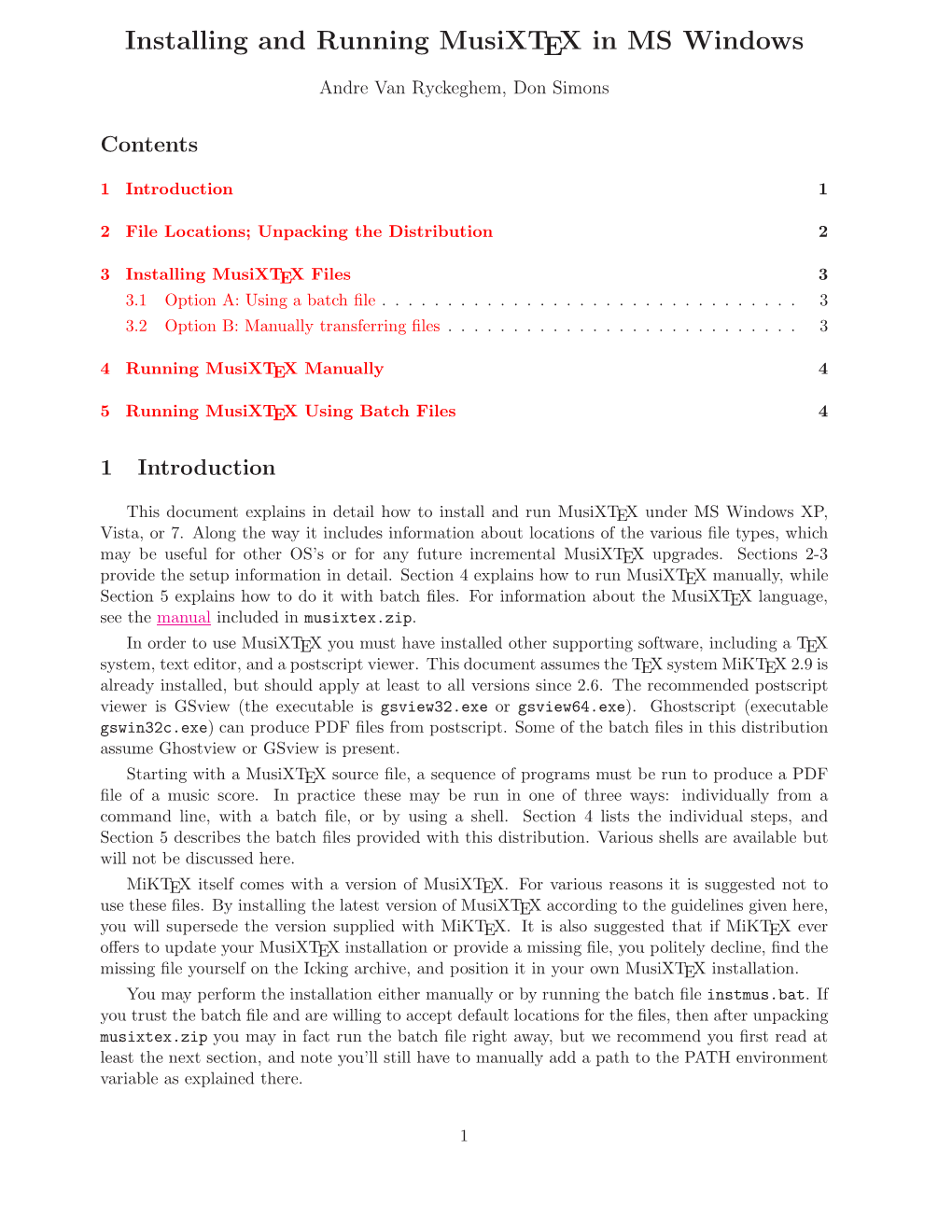 Installing and Running Musixtex in MS Windows Andre Van Ryckeghem, Don Simons