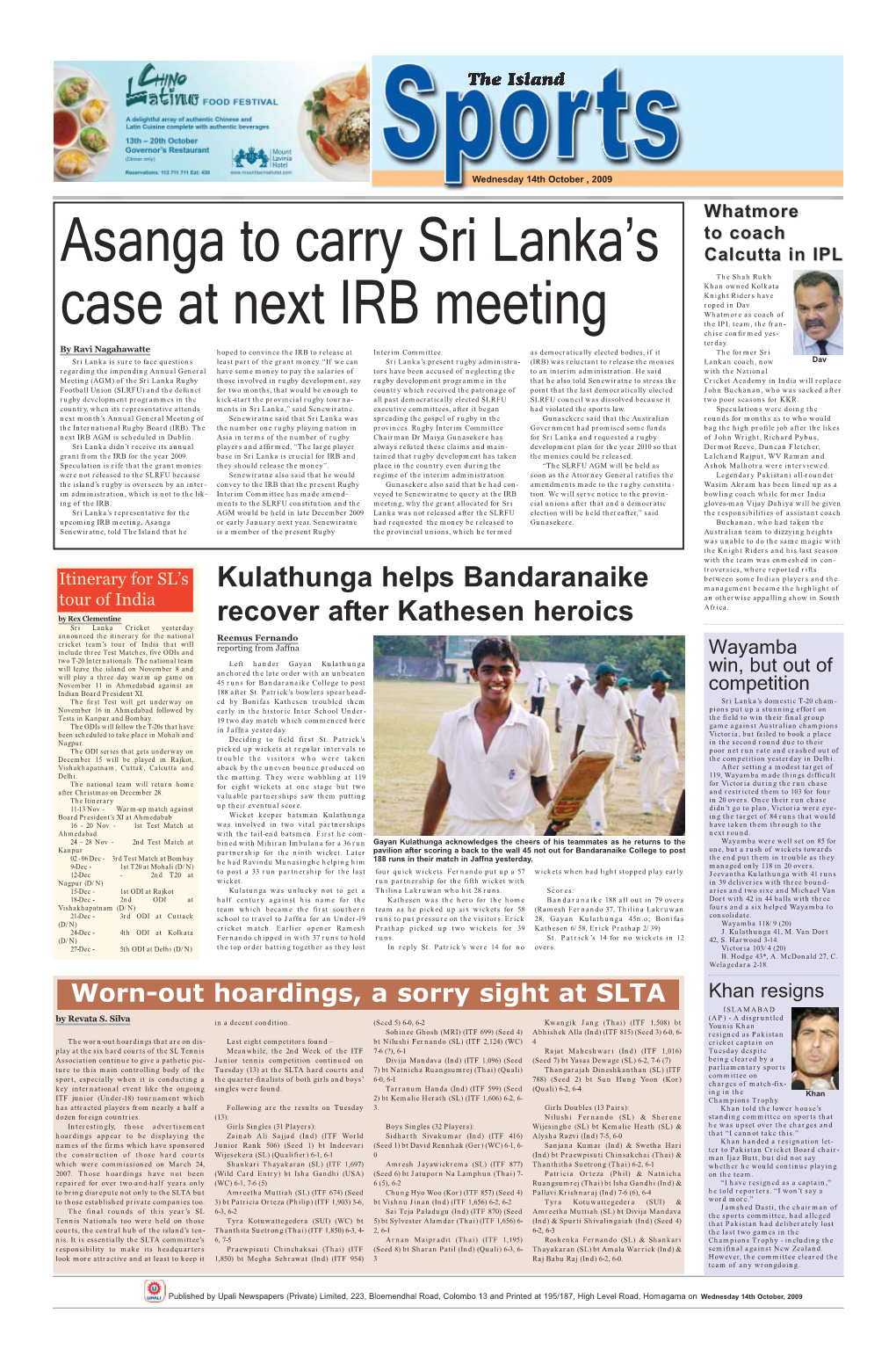 Asanga to Carry Sri Lanka's Case at Next IRB Meeting