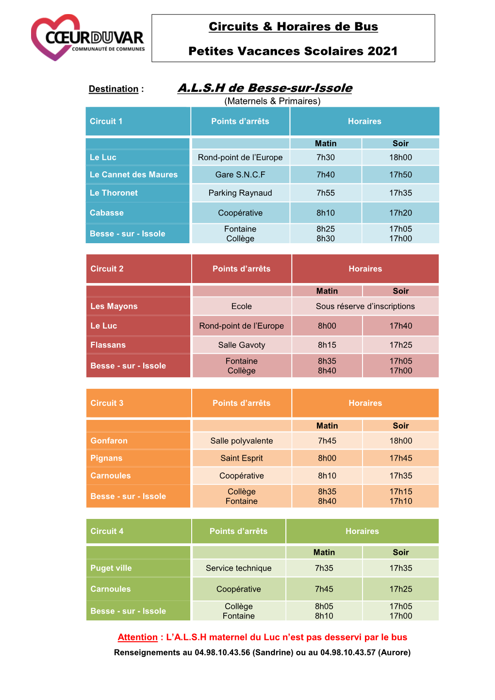 Horaires De Bus Prévisionnels 2021