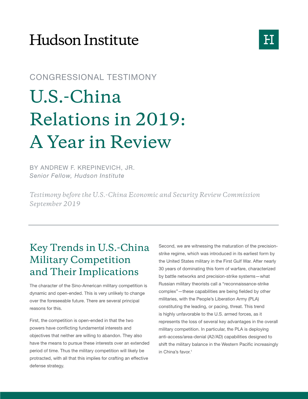 U.S.-China Relations in 2019: a Year in Review