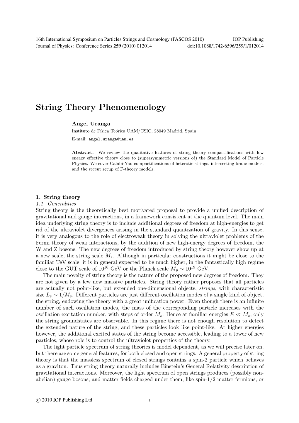 String Theory Phenomenology