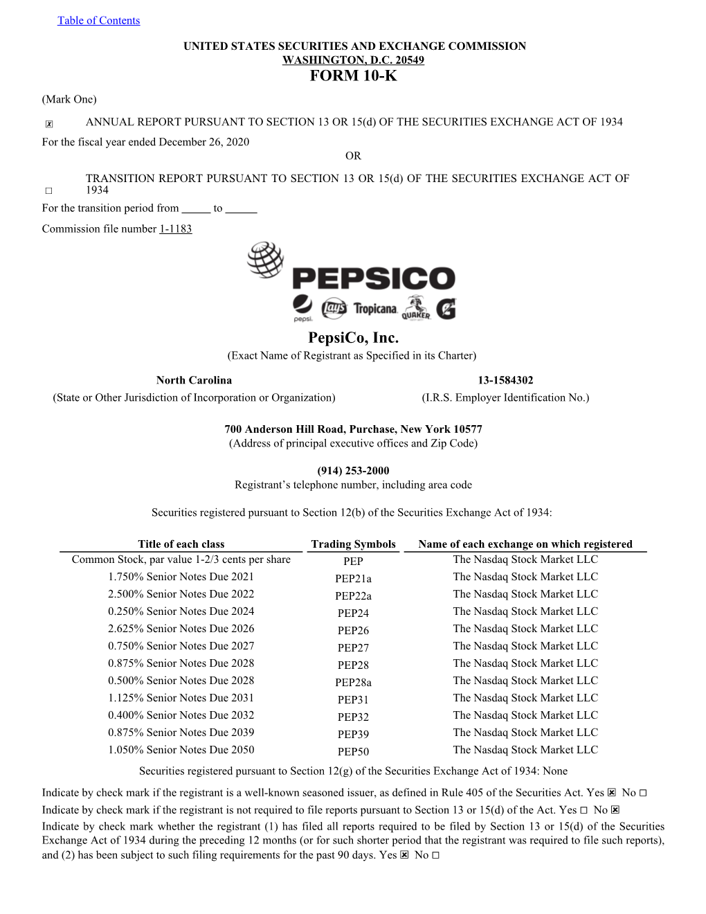 FORM 10-K Pepsico, Inc