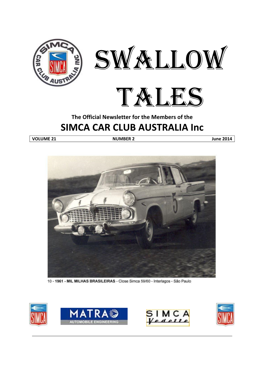 SIMCA CAR CLUB AUSTRALIA Inc VOLUME 21 NUMBER 2 June 2014