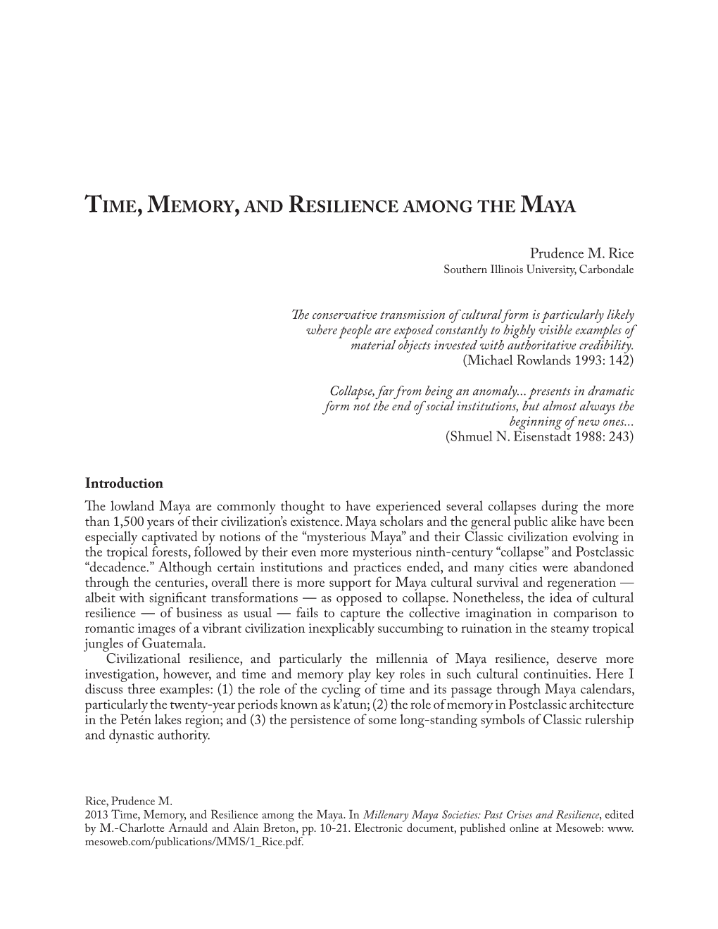 Time, Memory, and Resilience Among the Maya