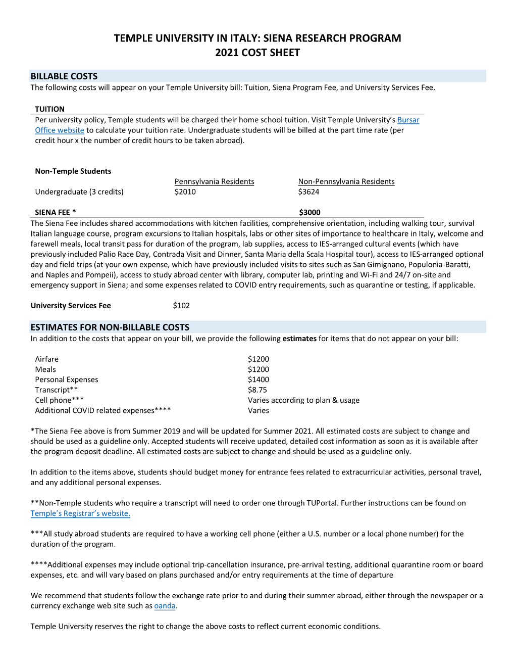 Siena Summer Biomedical Research Program