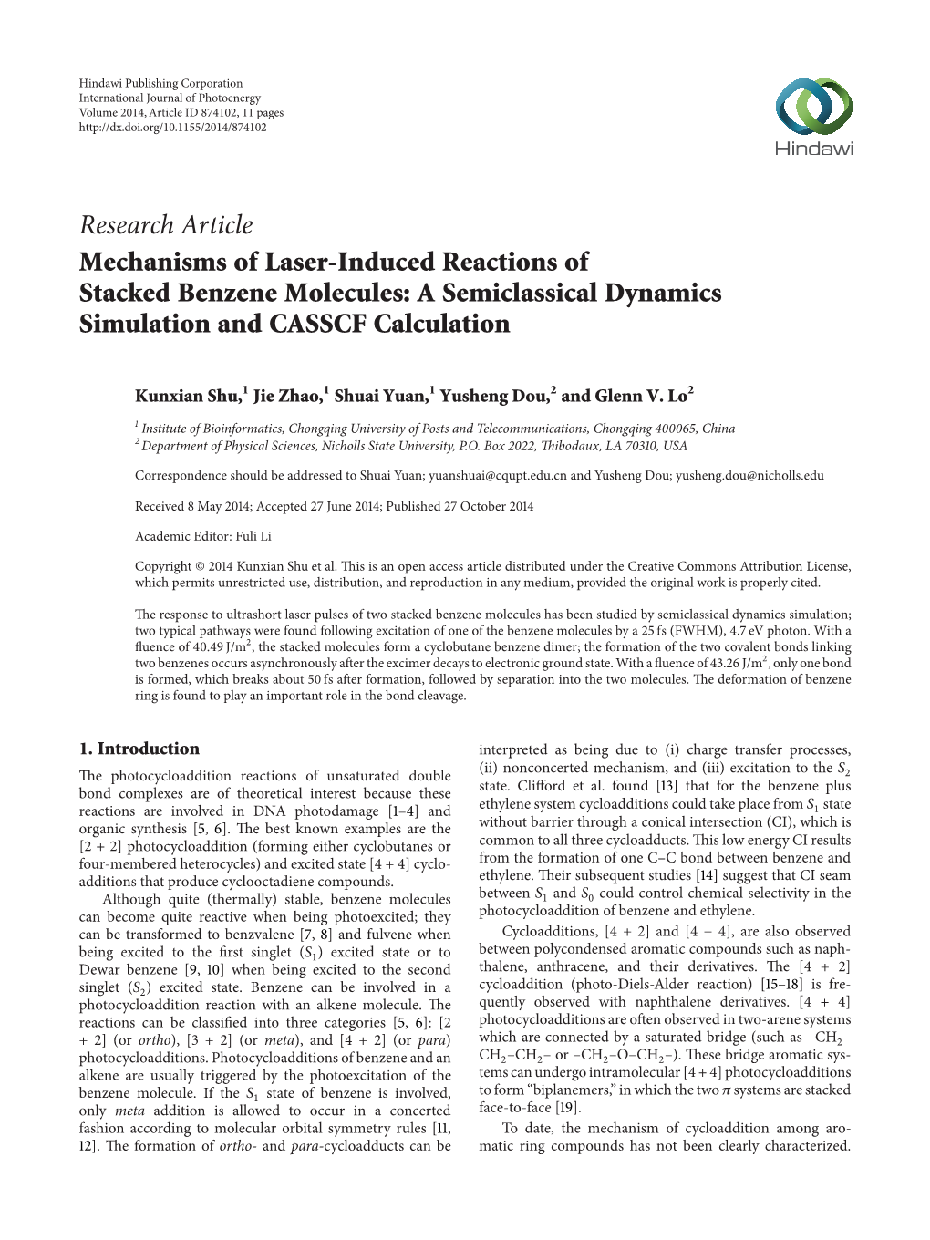 Mechanisms of Laser-Induced Reactions of Stacked Benzene Molecules: a Semiclassical Dynamics Simulation and CASSCF Calculation