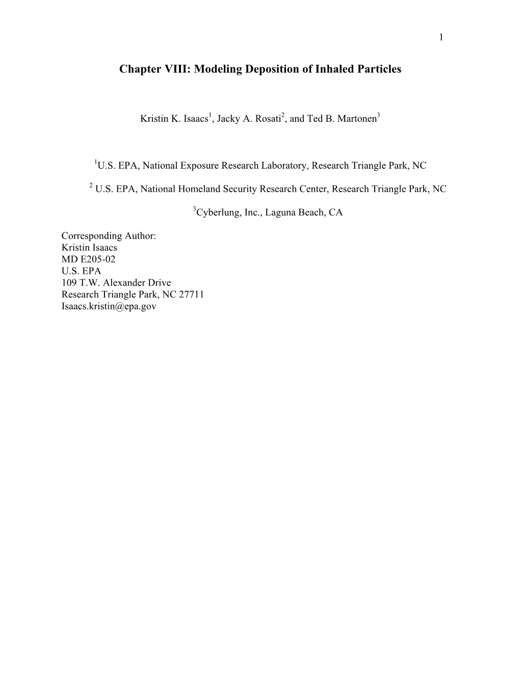 Chapter VIII: Modeling Deposition of Inhaled Particles