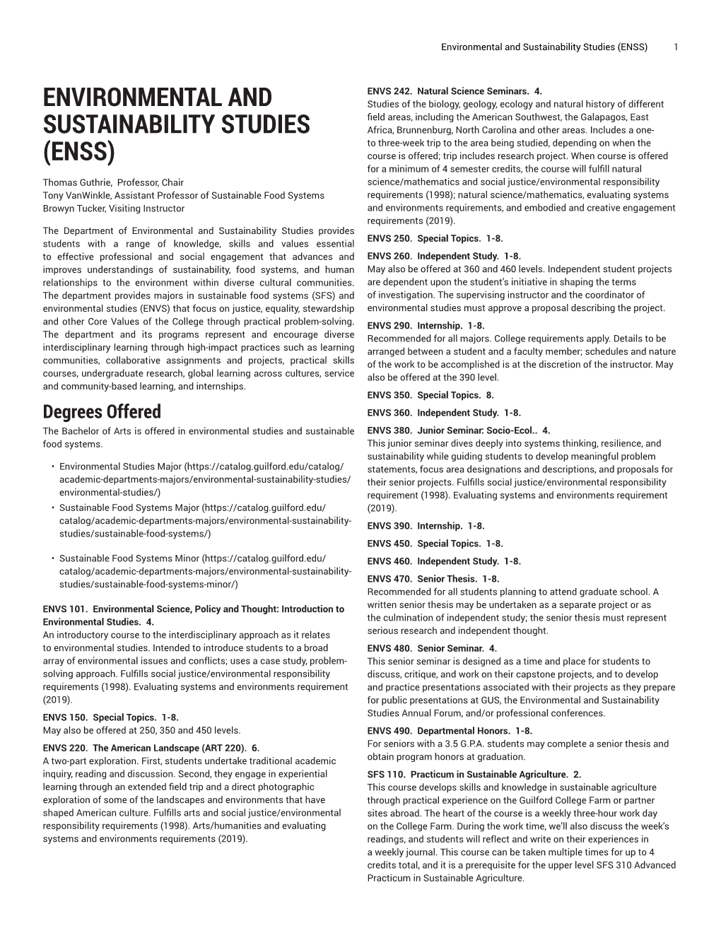 Environmental and Sustainability Studies (ENSS) 1