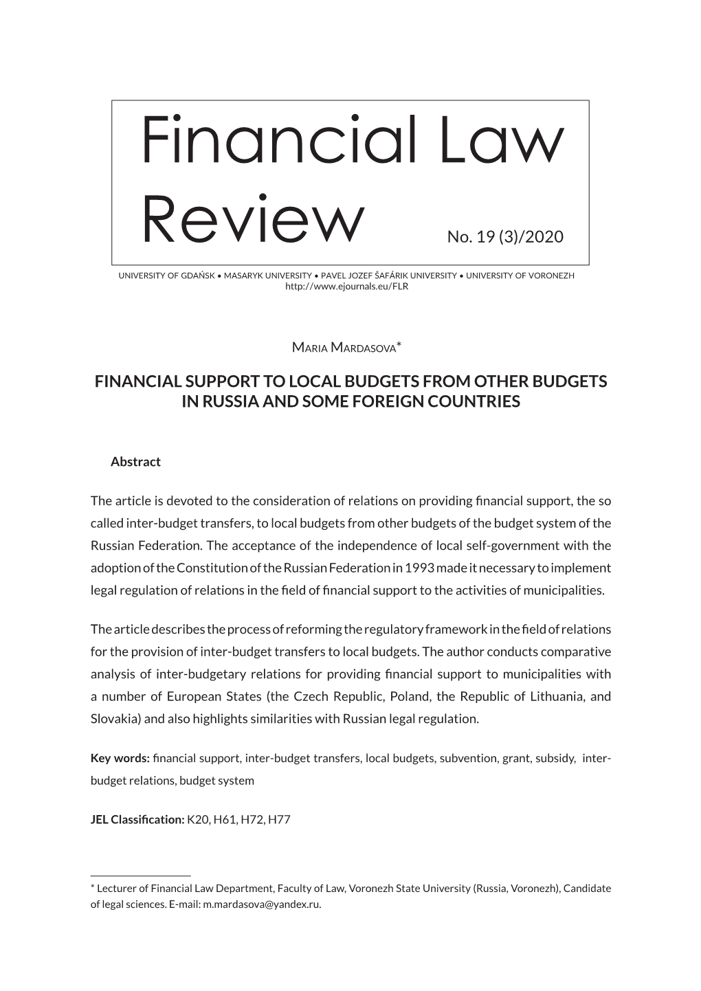Financial Law Review No. 19 (3)/2020