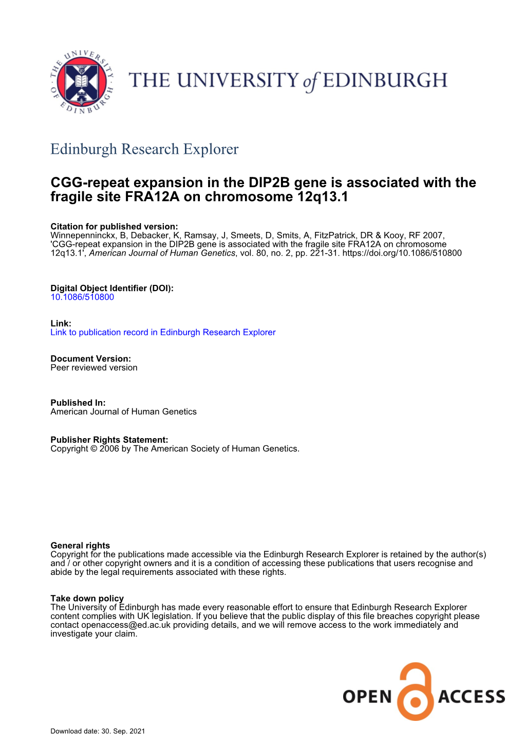 CGG-Repeat Expansion in the DIP2B Gene Is Associated with the Fragile Site FRA12A on Chromosome 12Q13.1