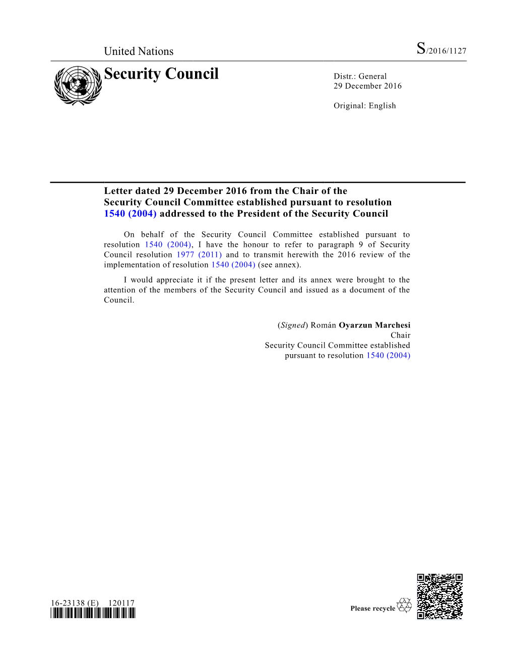 Security Council Distr.: General 29 December 2016