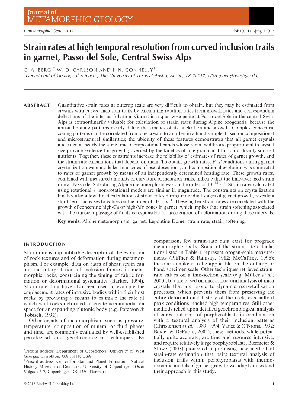 Strain Rates at High Temporal Resolution from Curved Inclusion Trails in Garnet, Passo Del Sole, Central Swiss Alps