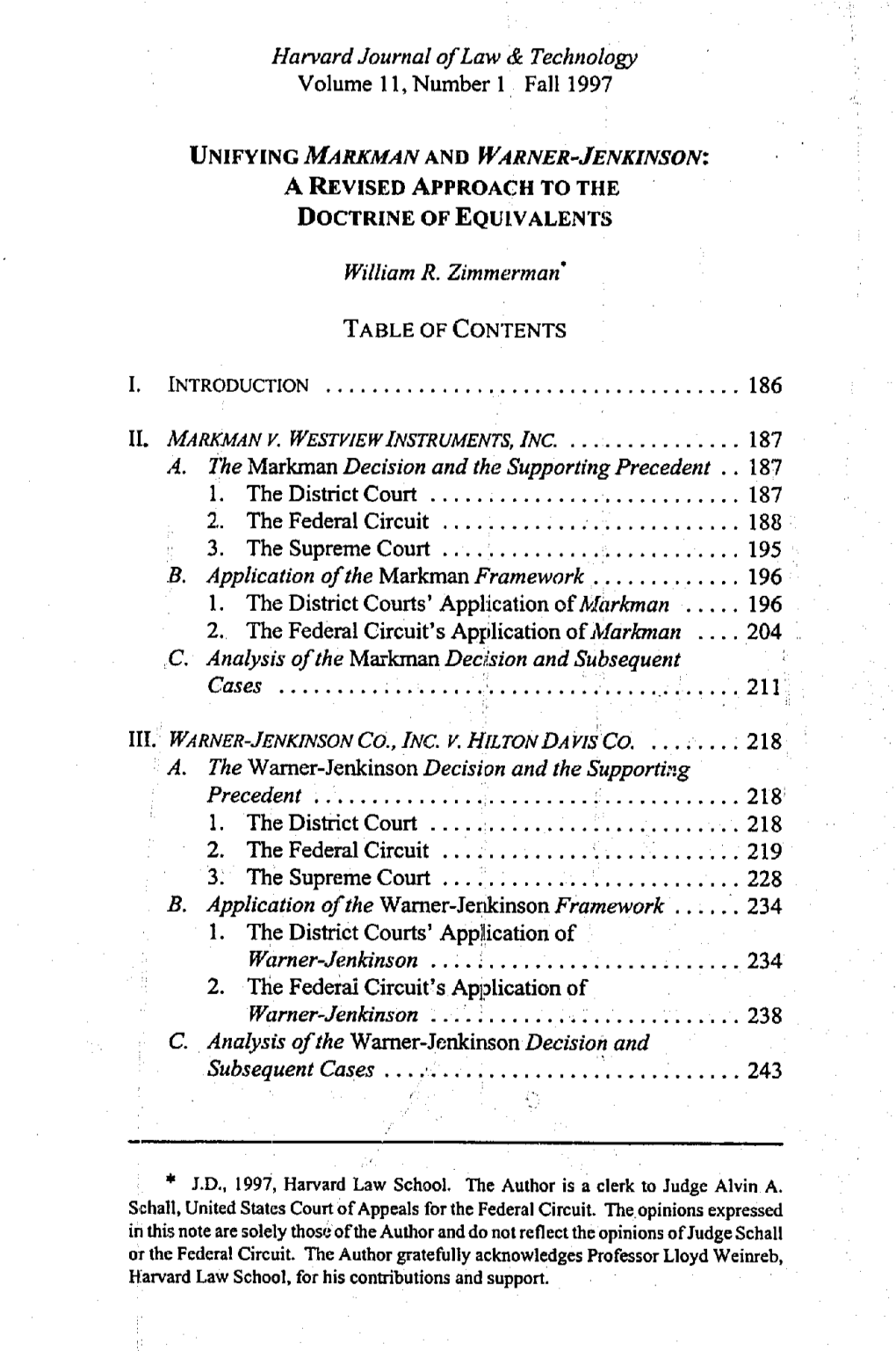 Unifying Markman and Warner-Jenkinson: a Revised Approach to the Doctrine of Equivalents