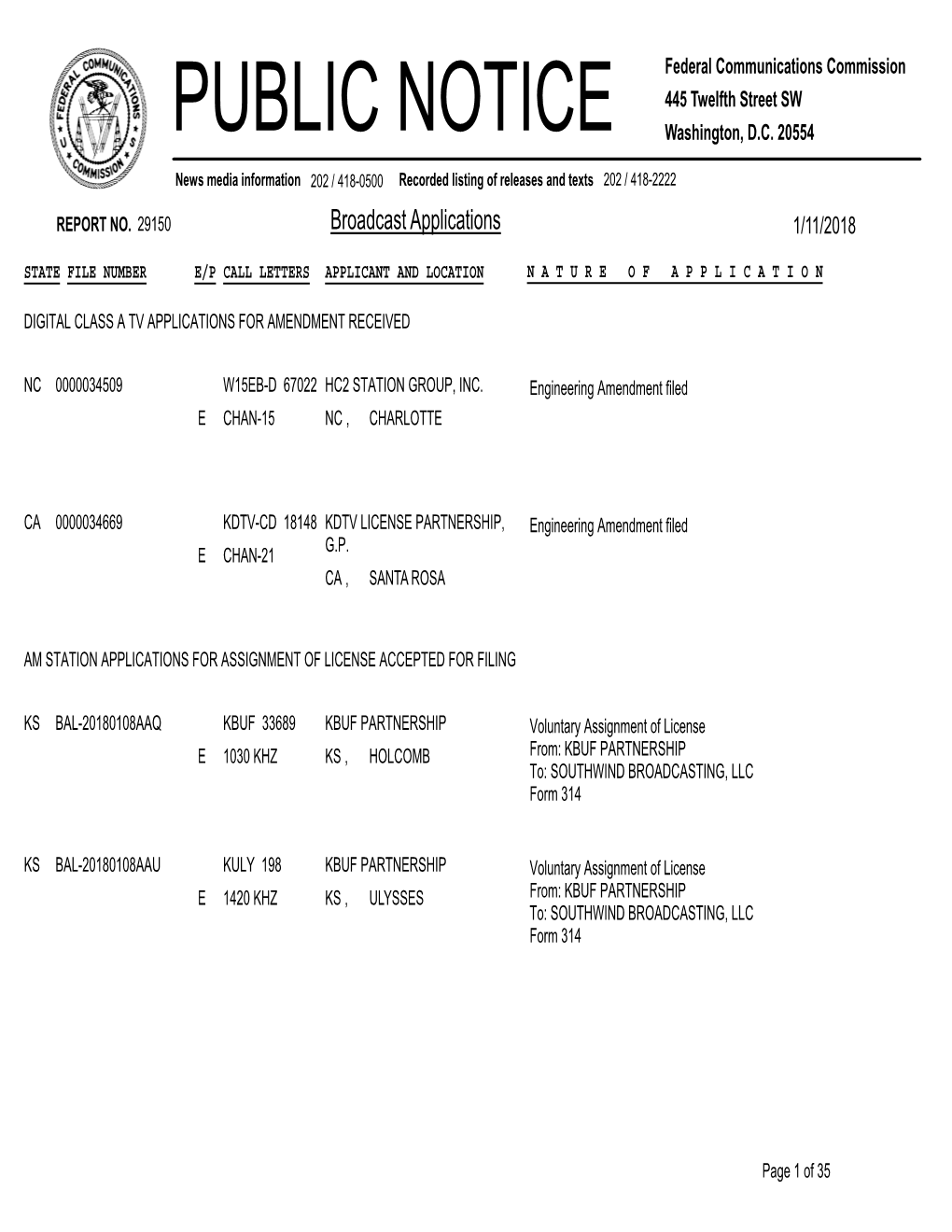 Broadcast Applications 1/11/2018