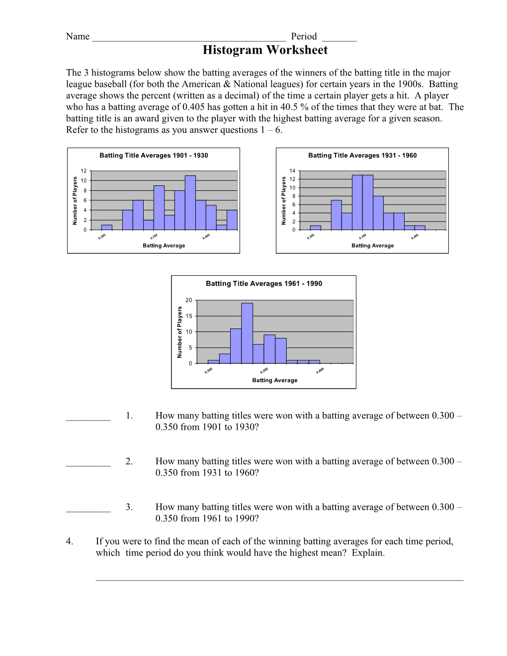 Histogram Worksheet