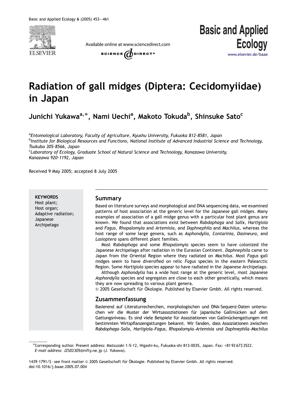 Radiation of Gall Midges (Diptera: Cecidomyiidae) in Japan