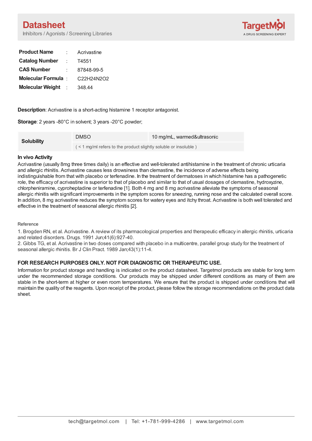 Datasheet Inhibitors / Agonists / Screening Libraries a DRUG SCREENING EXPERT