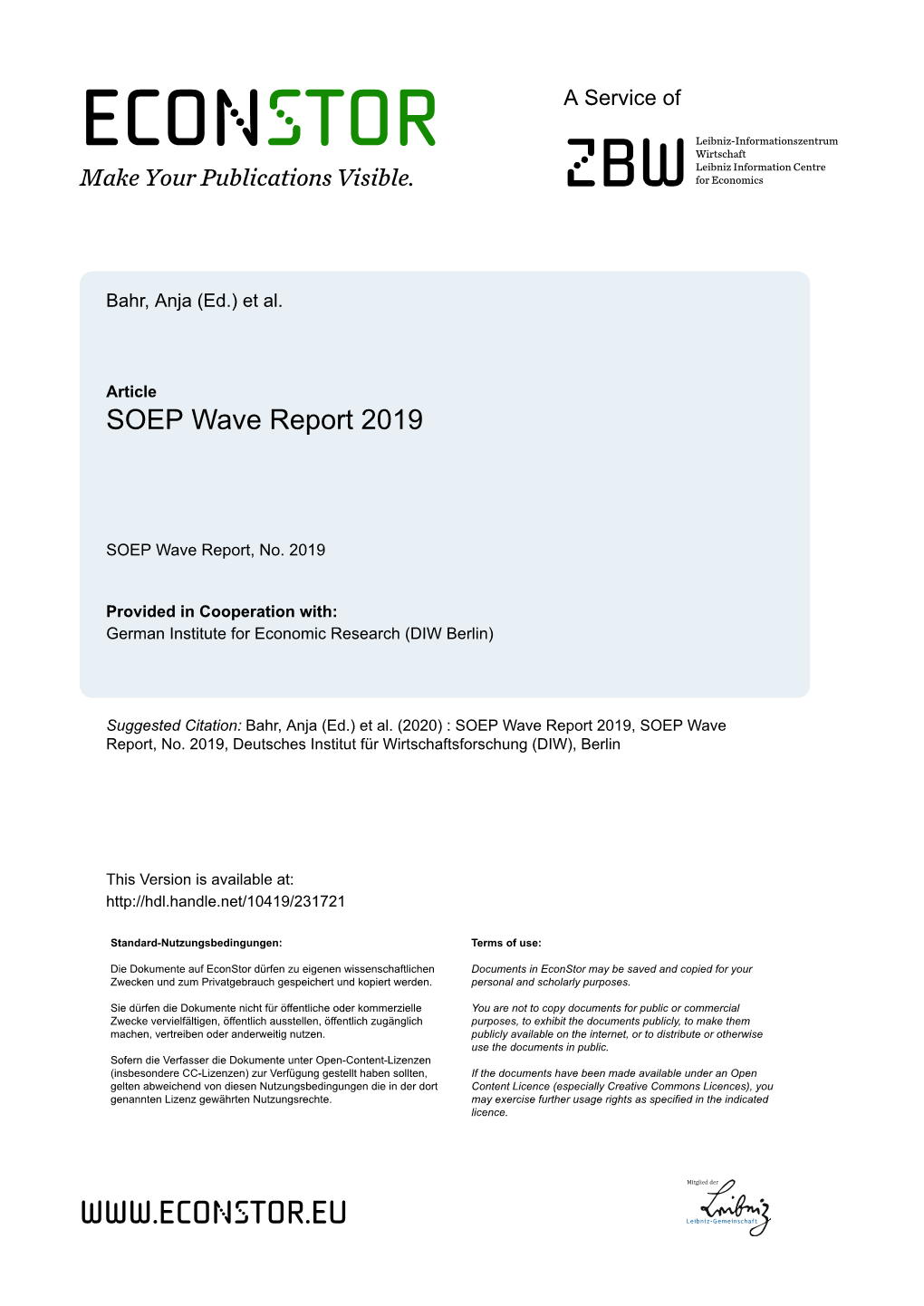 SOEP Annual Report 2019, June 2020