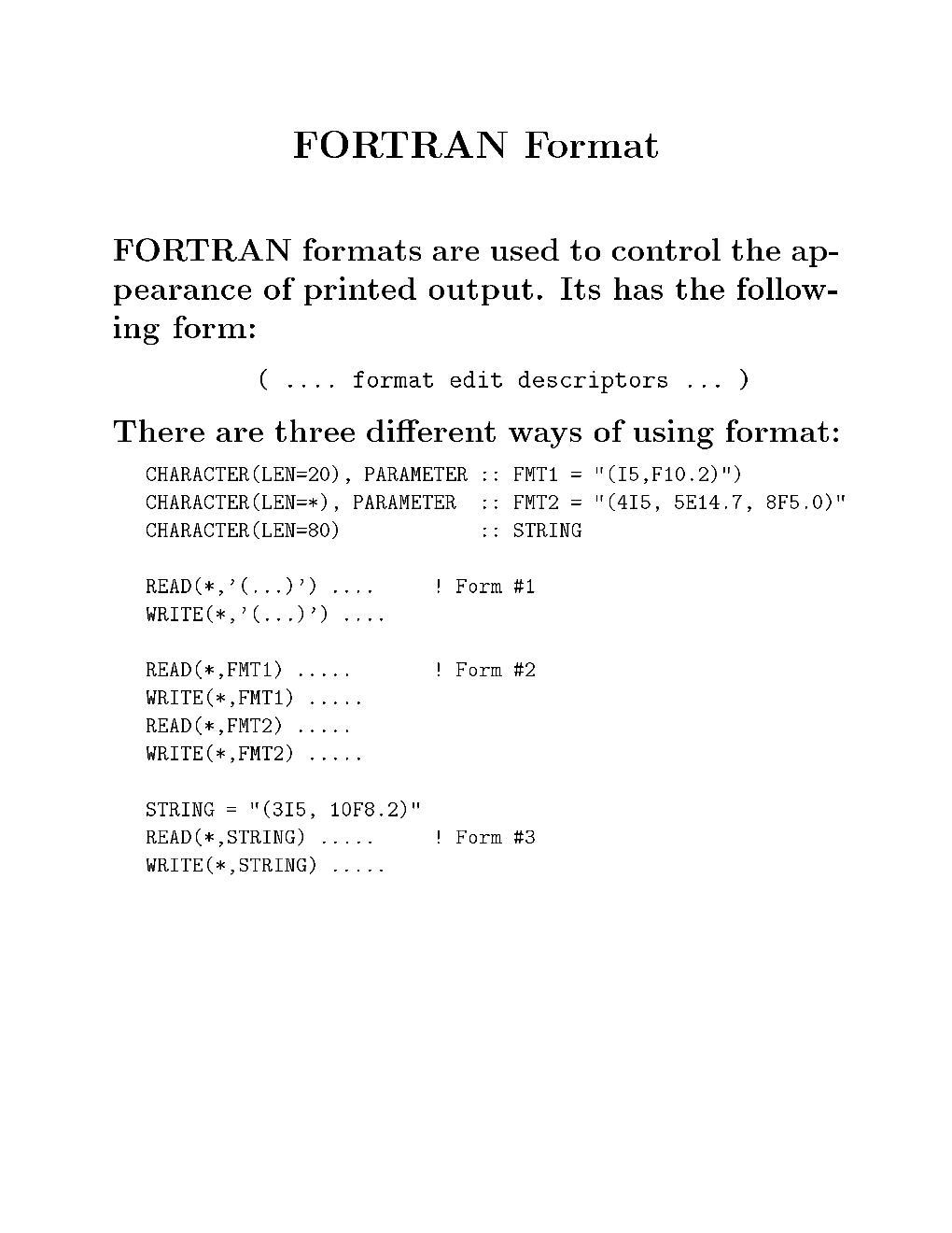 FORTRAN Format