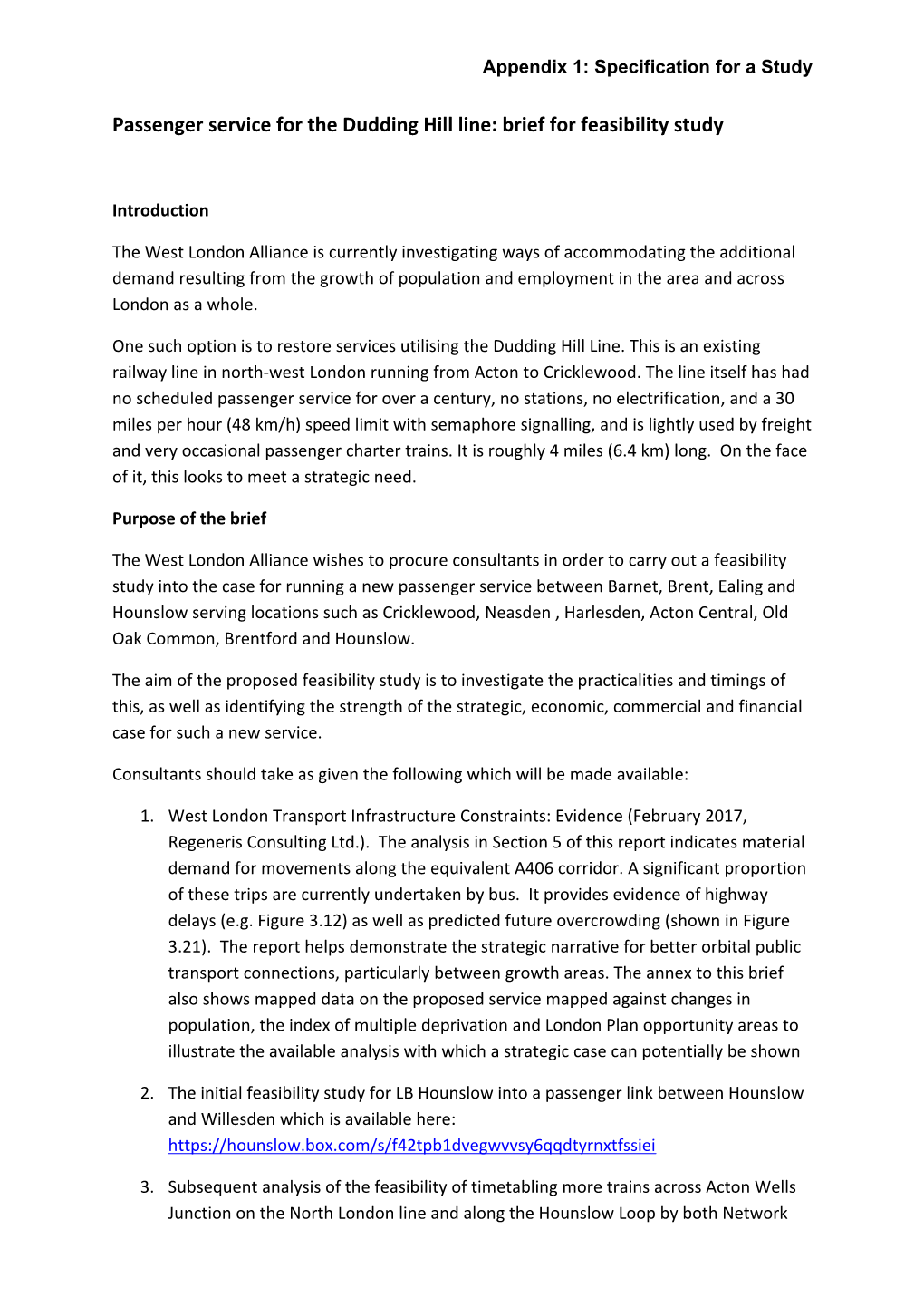 Dudding Hill Line: Brief for Feasibility Study