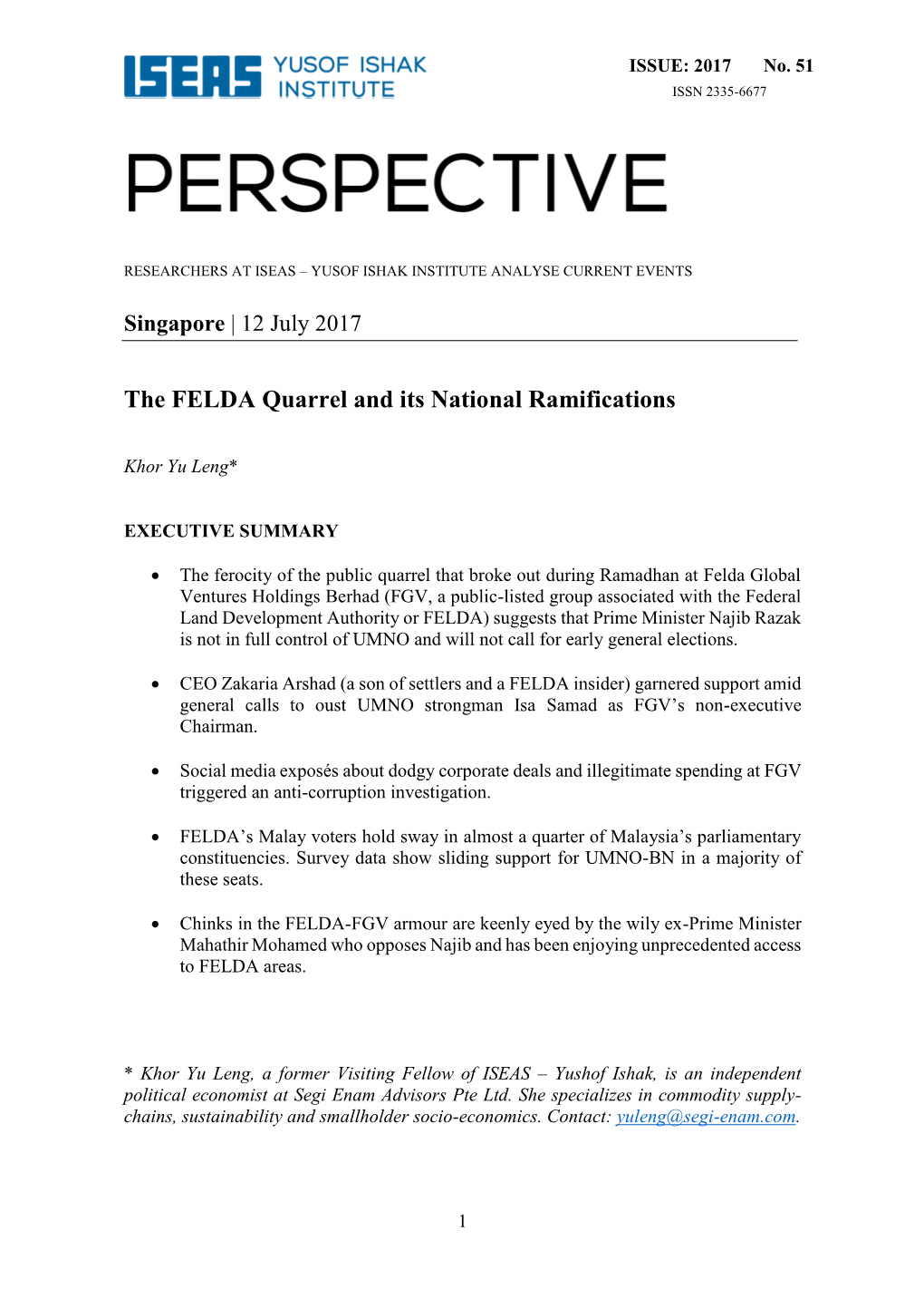 The FELDA Quarrel and Its National Ramifications