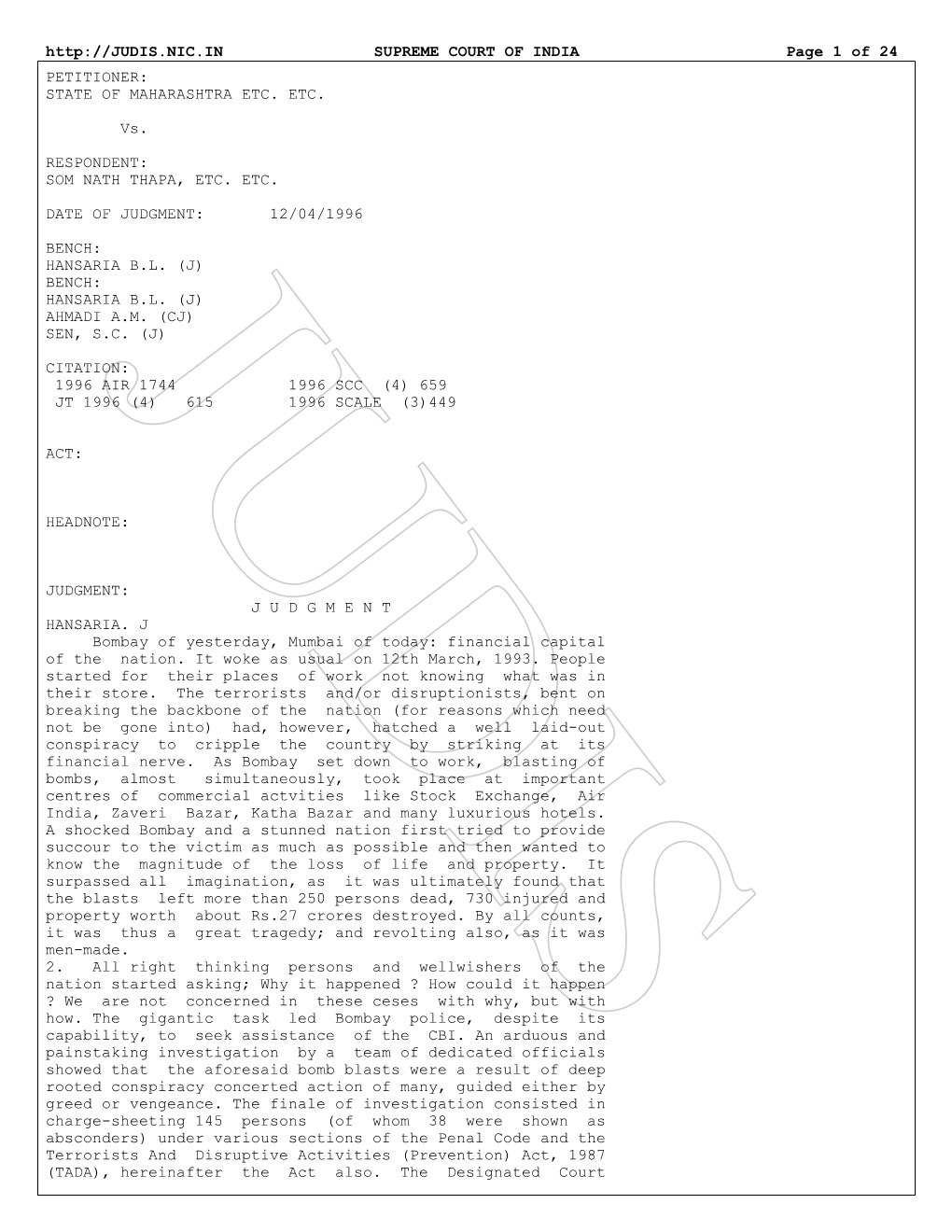 SUPREME COURT of INDIA Page 1 of 24 PETITIONER: STATE of MAHARASHTRA ETC