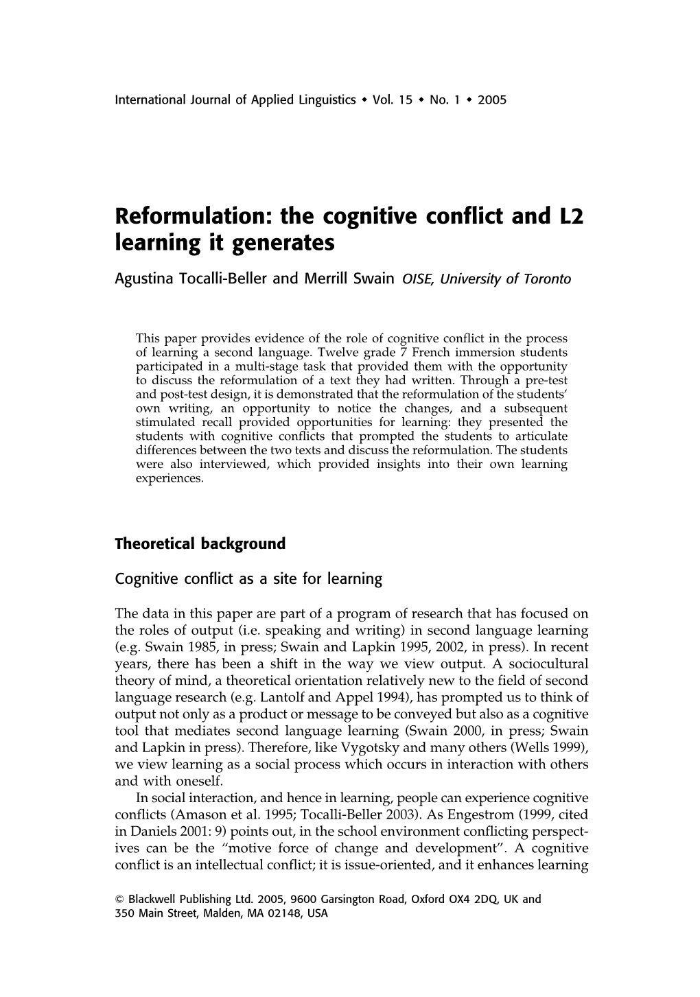 The Cognitive Conflict and L2 Learning It Generates